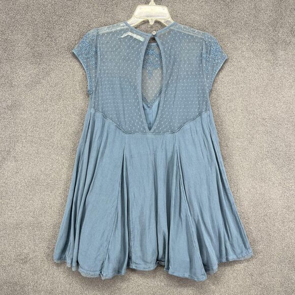 Kimchi Blue Dress Womens Small Blue Embroidered Lace Mesh Boho Flare Lined - Picture 12 of 16
